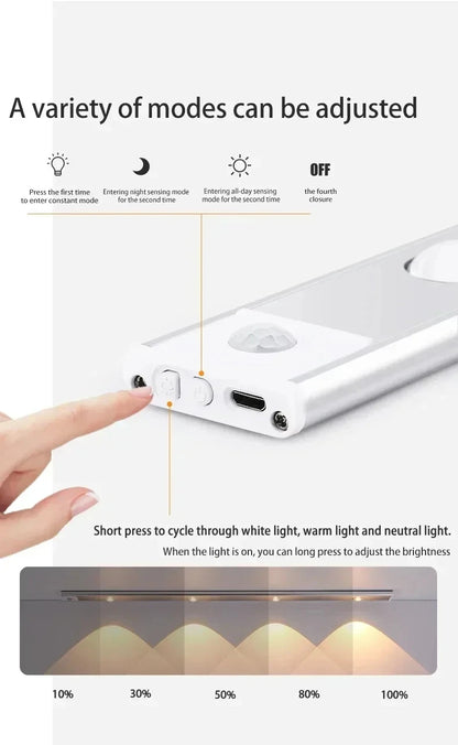 Lampka LED pod szafkę z czujnikiem ruchu – ładowanie USB-C, 3 barwy, przyciemnianie, 20/30/40/50 cm