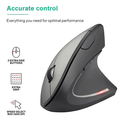 Pionowa Mysz Bezprzewodowa Ergonomiczna 2.4GHz 6 Przycisków DPI 800/1200/1600 do Laptopa PC