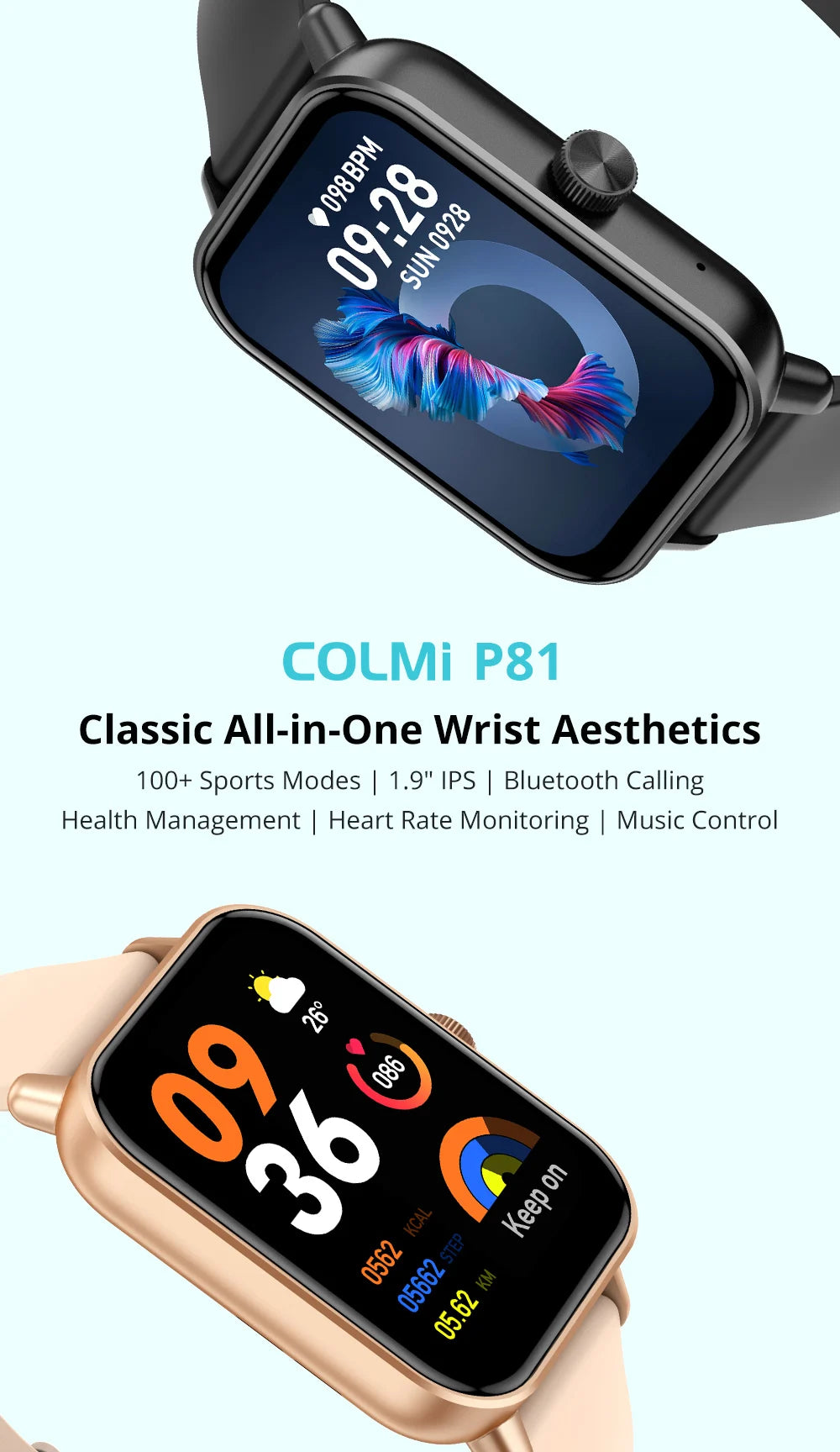 Smartwatch COLMI P81 z rozmowami Bluetooth, monitorem zdrowia 24H i 100+ trybami sportowymi