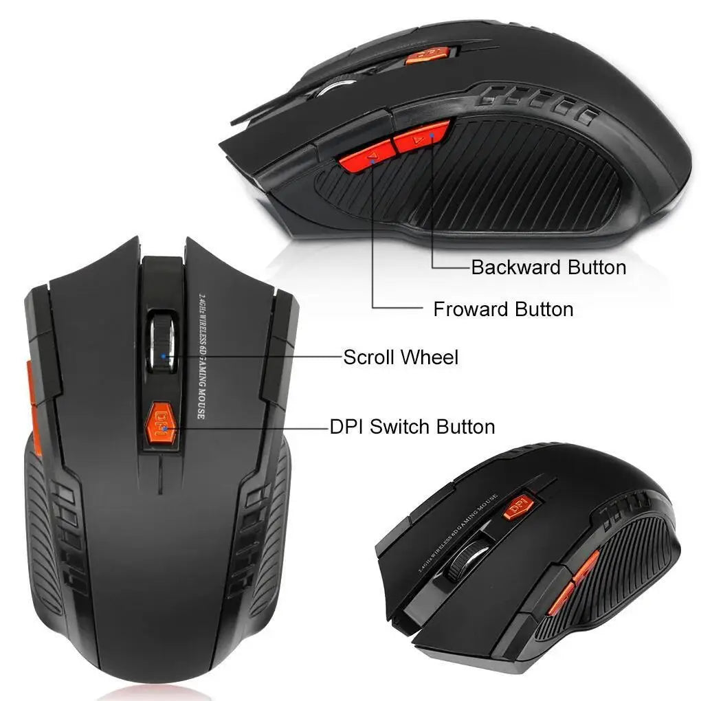 Mysz bezprzewodowa 2.4G 1600DPI 6 przycisków USB do PC i laptopa