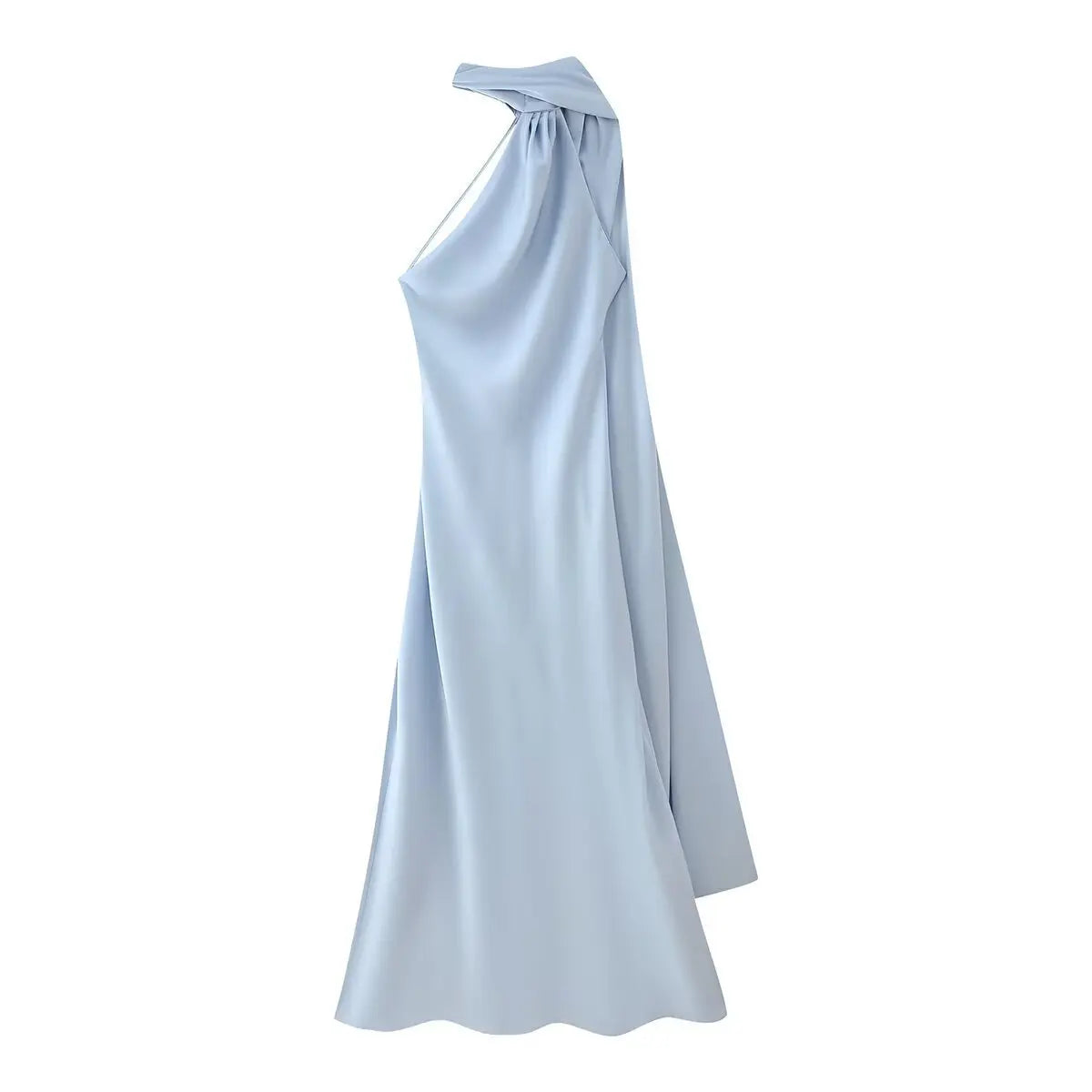 Satynowa Sukienka Halter Maxi z Odkrytymi Plecami – Wesele Studniówka Lato