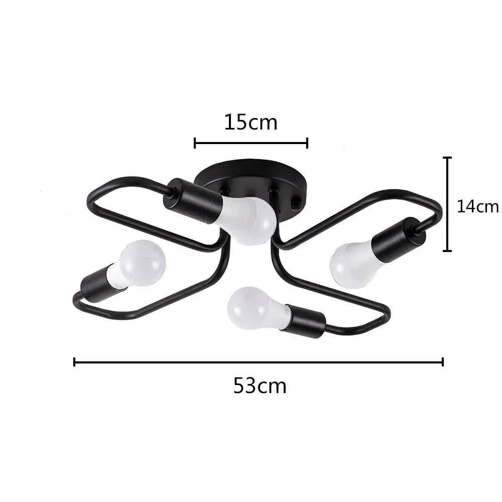 Żyrandol LED do salonu i kuchni 4x12W E27 czarny metalowy sufitowy