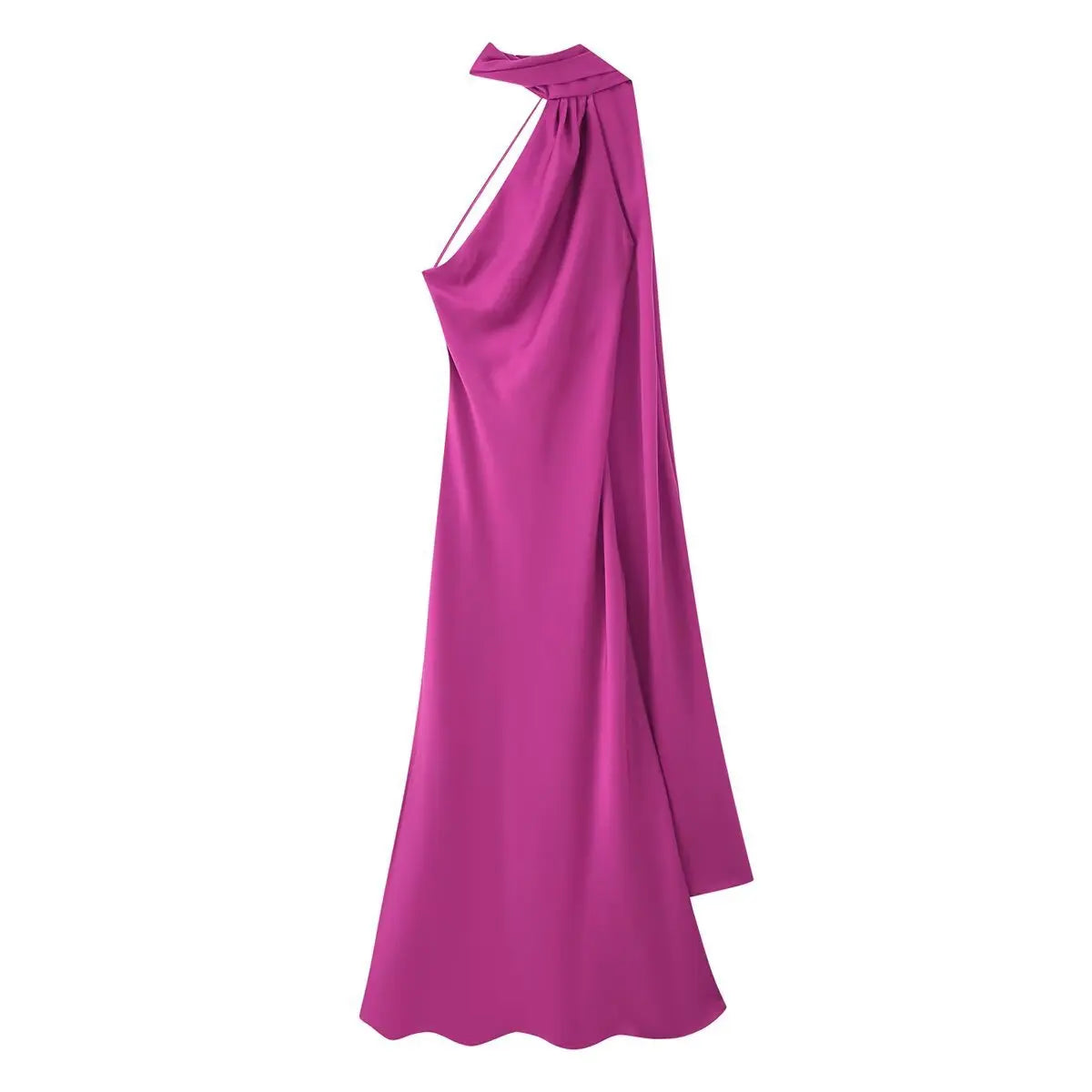 Satynowa Sukienka Halter Maxi z Odkrytymi Plecami – Wesele Studniówka Lato