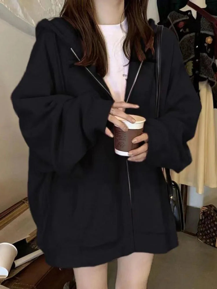 Bluza Kurtka Damska z Zamkiem Y2K Harajuku – Koreański Streetwear Jesień