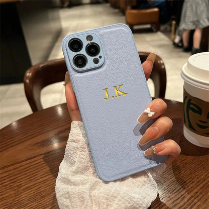 Personalizowane Etui iPhone 17 16 15 14 13 12 11 Pro Max – Skóra PU z Inicjałami i Imieniem