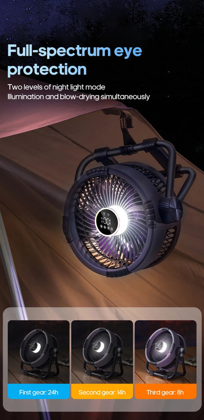 Wentylator kempingowy 20000mAh 6w1 z lampą LED i pilotem – sufitowy do namiotu