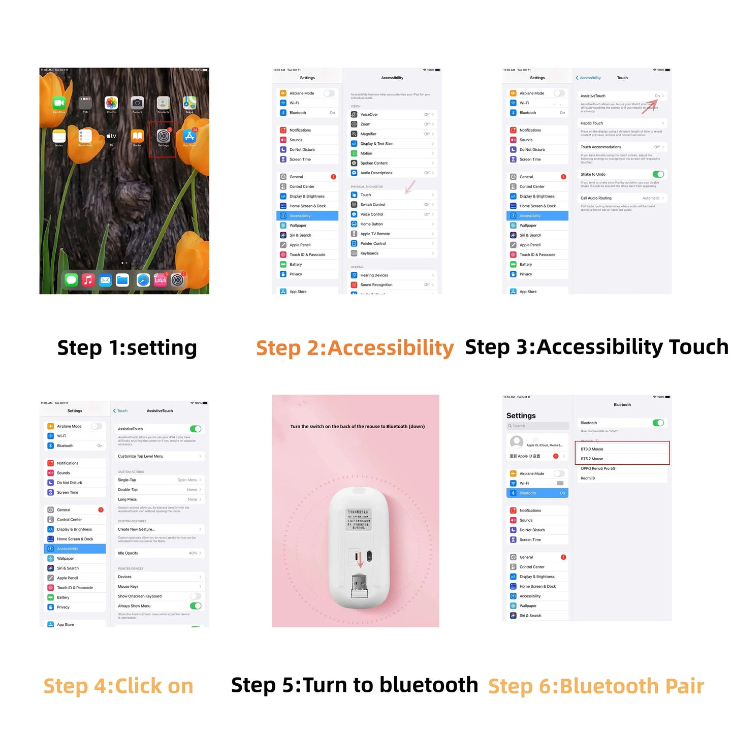 Mysz bezprzewodowa Bluetooth 5.0 + 2.4GHz USB RGB | 1600 DPI | Tryb Dual Mode | HXSJ
