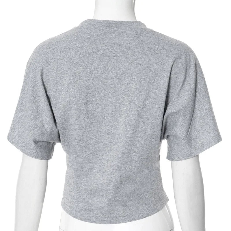 Szara Koszulka Crop Top Gorsetowa Damska – Casual Streetwear Wiosna Lato