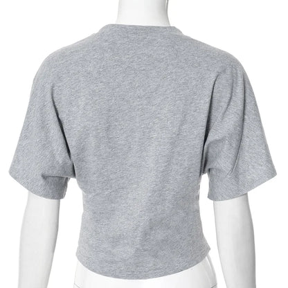 Szara Koszulka Crop Top Gorsetowa Damska – Casual Streetwear Wiosna Lato