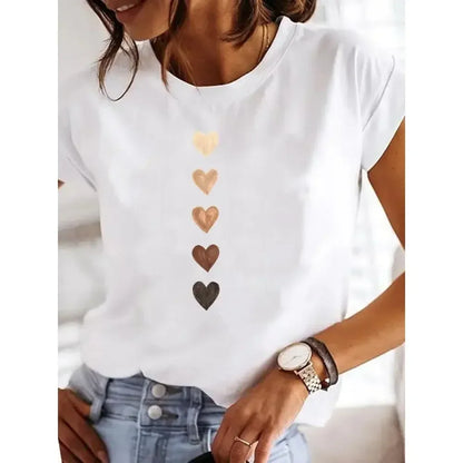 Damski T-shirt Y2K z nadrukiem serca, letnia koszulka 90s