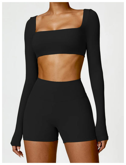 Sportowy Crop Top Damski z Kwadratowym Dekoltem – Szybkoschnący do Jogi i Siłowni