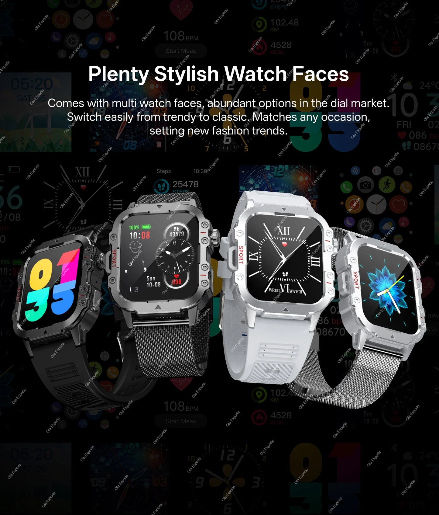Militarny Smartwatch Męski z Latarką LED i Ekranem 2,01" HD | Bluetooth, Tętno, SpO2