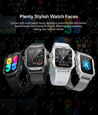 Militarny Smartwatch Męski z Latarką LED i Ekranem 2,01" HD | Bluetooth, Tętno, SpO2