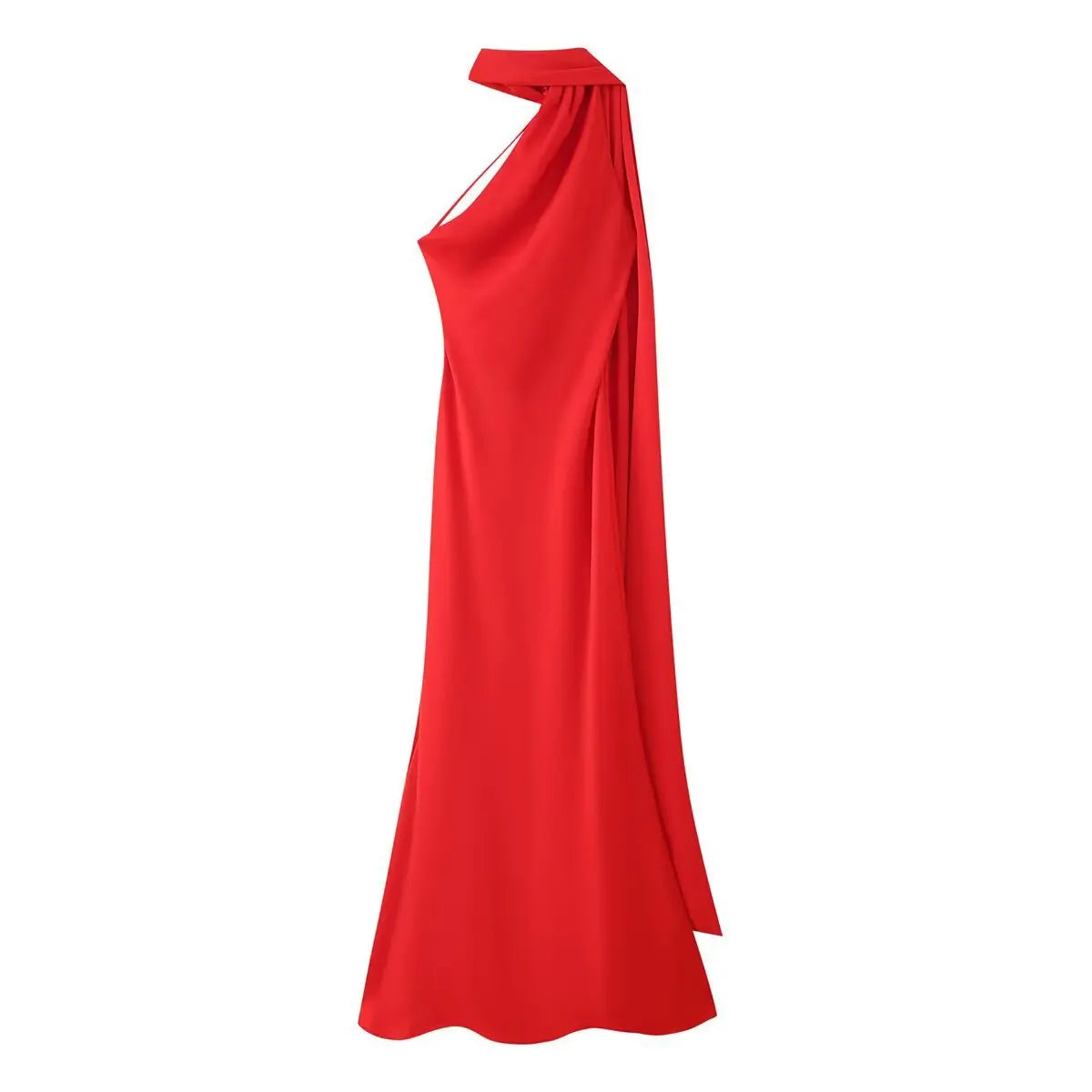 Satynowa Sukienka Halter Maxi z Odkrytymi Plecami – Wesele Studniówka Lato