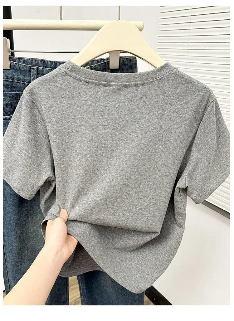 2026 Summer New High Quality Casual T Shirt Sexy Short Sleeved Sleeves Fashion Trend Solid Women Clothing Y2k Tops