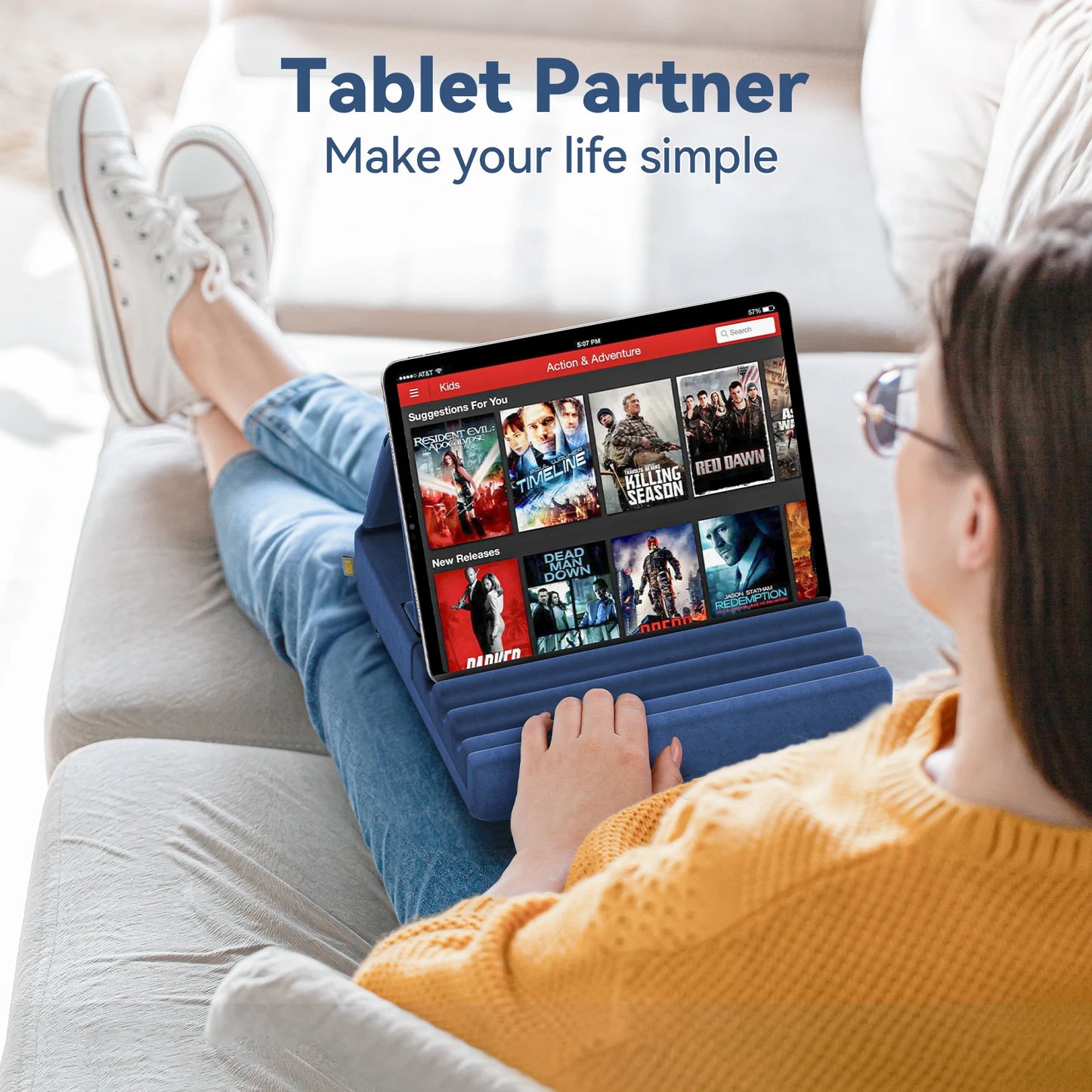 Poduszka pod tablet KDD – składany stojak na iPad do łóżka, kolan i biurka z kieszonką