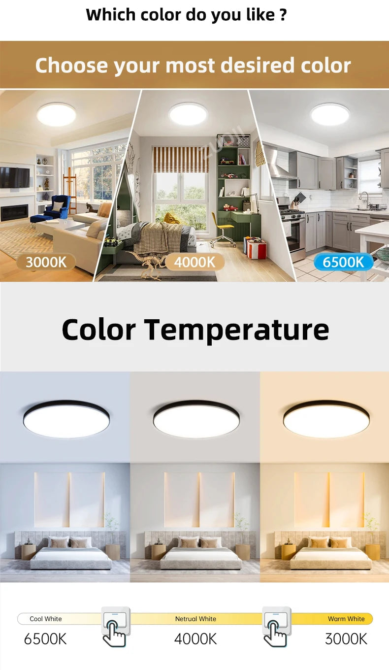 Plafon LED 18W/30W/40W IP44 do łazienki, kuchni i salonu – zimna, neutralna i ciepła biel