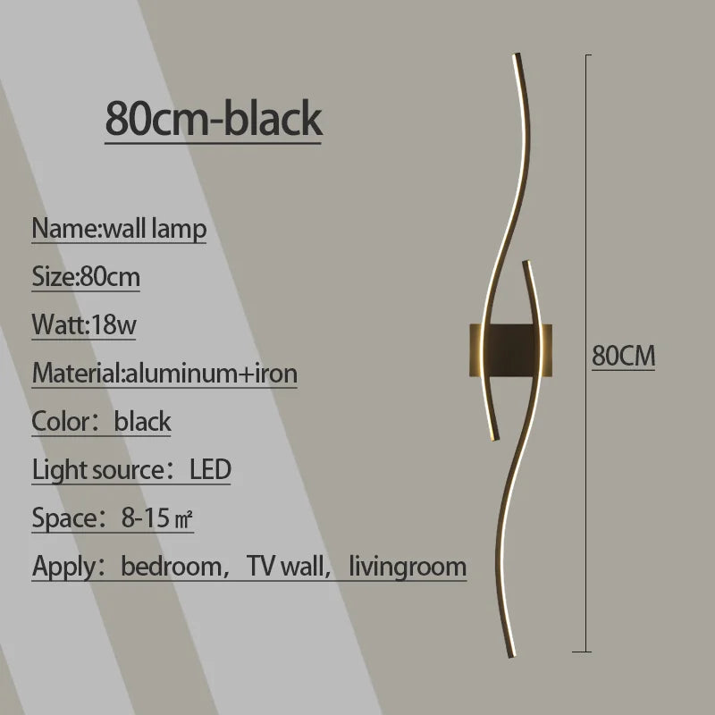 Kinkiet LED Ścienny Aluminiowy 12-18W Salon Sypialnia TV 60-80cm Czarny