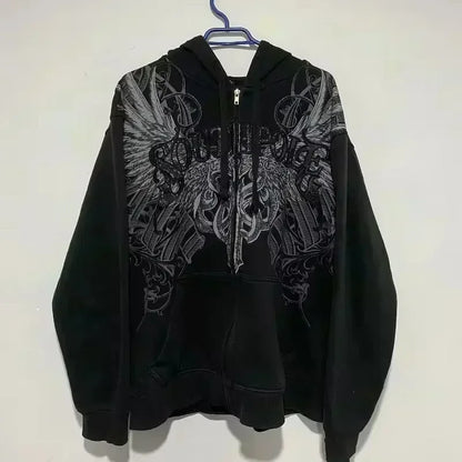 Szara Bluza Dwustronna Oversize z Zamkiem Y2K Gothic – Korean Fashion Para