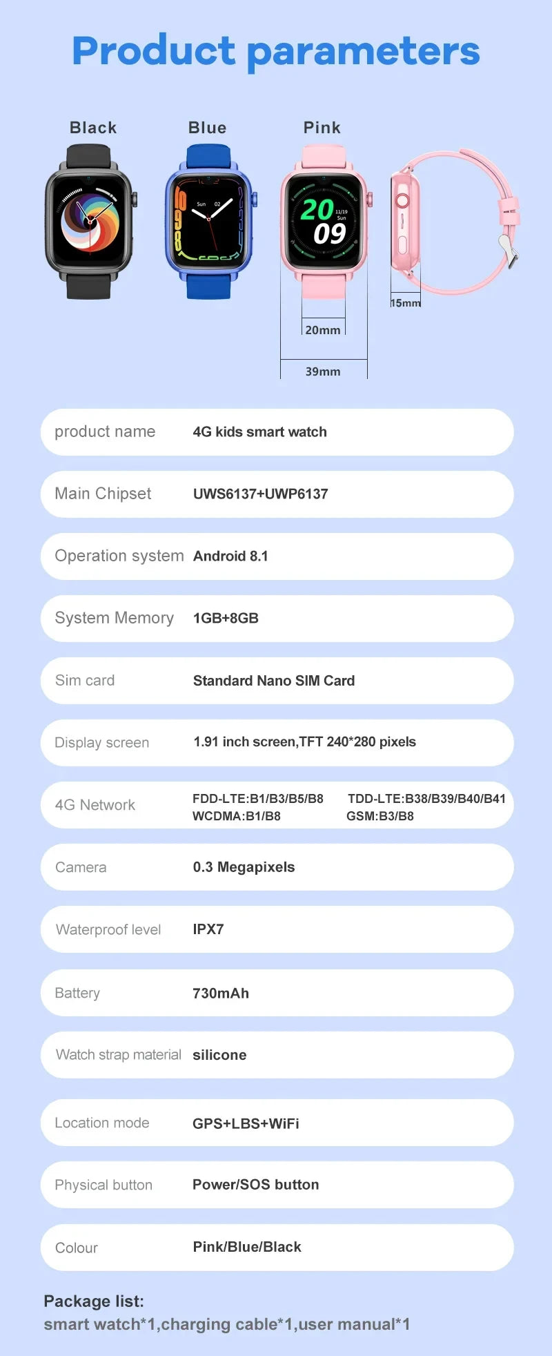 Smartwatch dla dzieci 4G GPS WiFi wideorozmowy SOS KGG