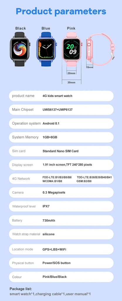Smartwatch dla dzieci 4G GPS WiFi wideorozmowy SOS KGG