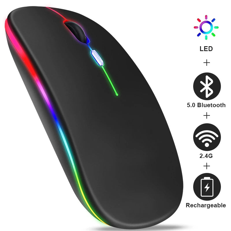 Mysz bezprzewodowa Bluetooth 5.0 + 2.4GHz USB RGB | 1600 DPI | Tryb Dual Mode | HXSJ
