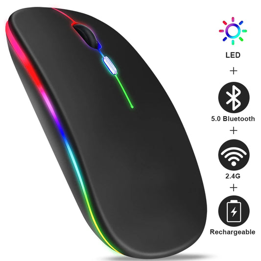 Mysz bezprzewodowa Bluetooth 5.0 + 2.4GHz USB RGB | 1600 DPI | Tryb Dual Mode | HXSJ