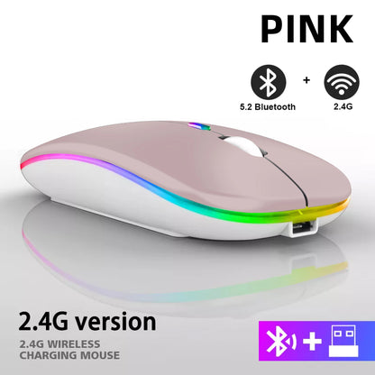 Mysz bezprzewodowa Bluetooth 5.0 + 2.4GHz USB RGB | 1600 DPI | Tryb Dual Mode | HXSJ
