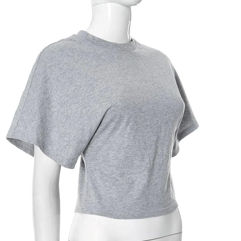 Szara Koszulka Crop Top Gorsetowa Damska – Casual Streetwear Wiosna Lato