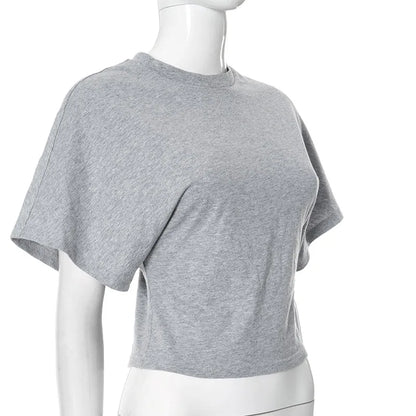 Szara Koszulka Crop Top Gorsetowa Damska – Casual Streetwear Wiosna Lato