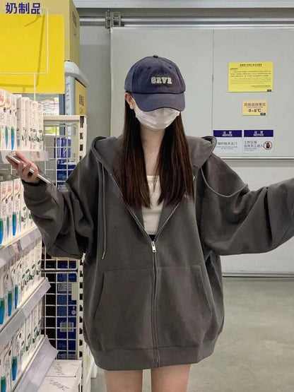 Bluza Kurtka Damska z Zamkiem Y2K Harajuku – Koreański Streetwear Jesień
