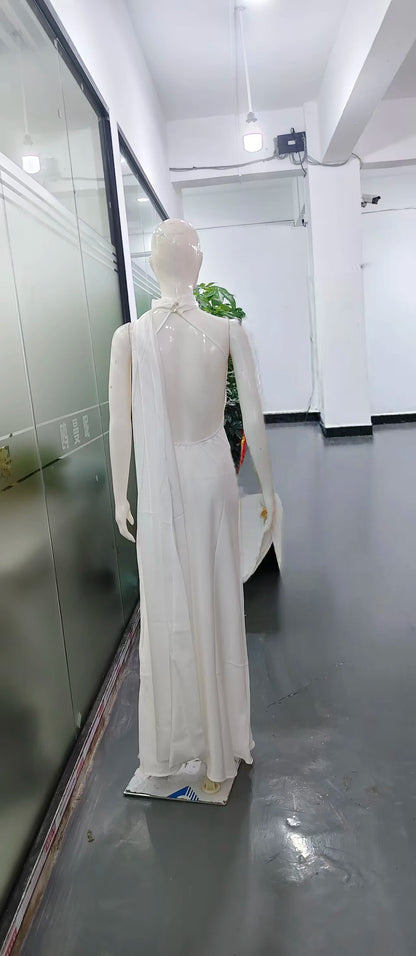 Satynowa Sukienka Halter Maxi z Odkrytymi Plecami – Wesele Studniówka Lato