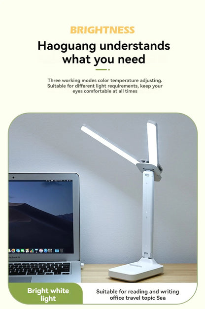 Lampka biurkowa LED z podwójną głowicą, ściemnialna, USB, akumulator