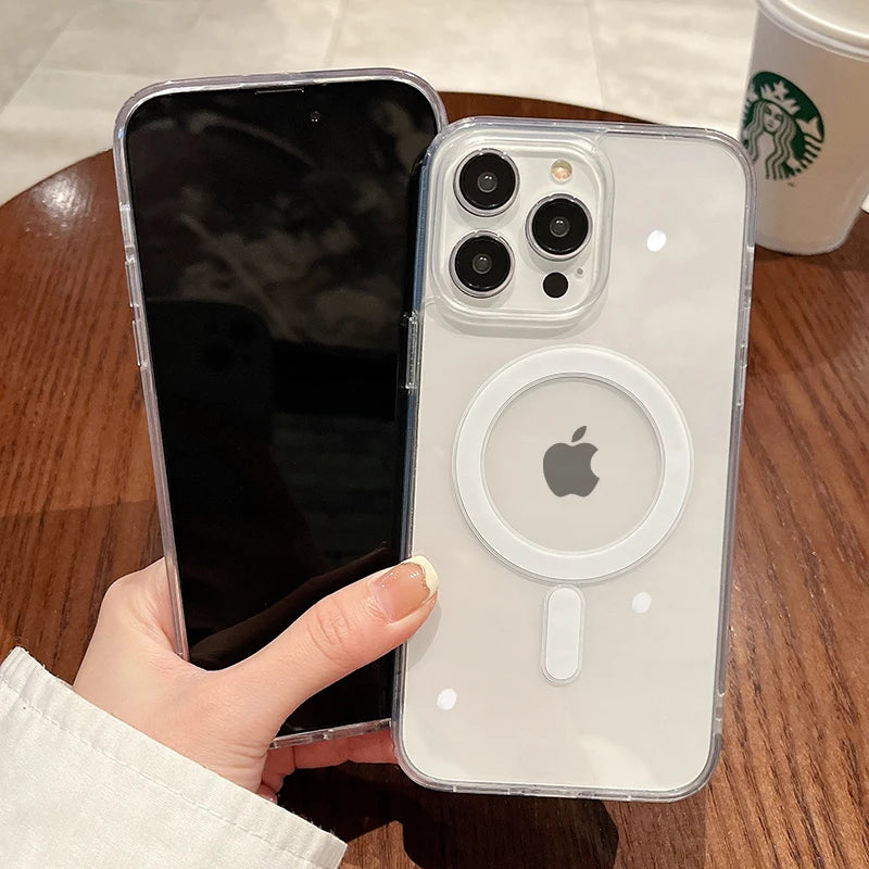 Magnetyczne przezroczyste etui MagSafe do iPhone 11 12 13 14 15 16 Pro Max Plus Mini – ochrona i ładowanie bezprzewodowe