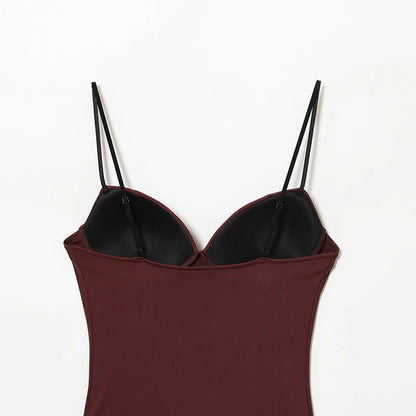 Gorsetowy Top Damski Crop na Ramiączkach – Brązowy Bustier Bodycon Backless
