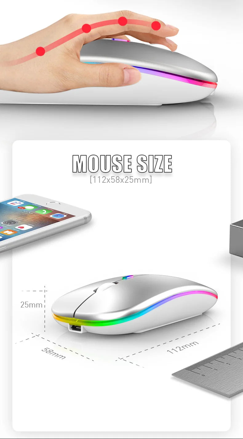 Mysz bezprzewodowa Bluetooth 5.0 + 2.4GHz USB RGB | 1600 DPI | Tryb Dual Mode | HXSJ