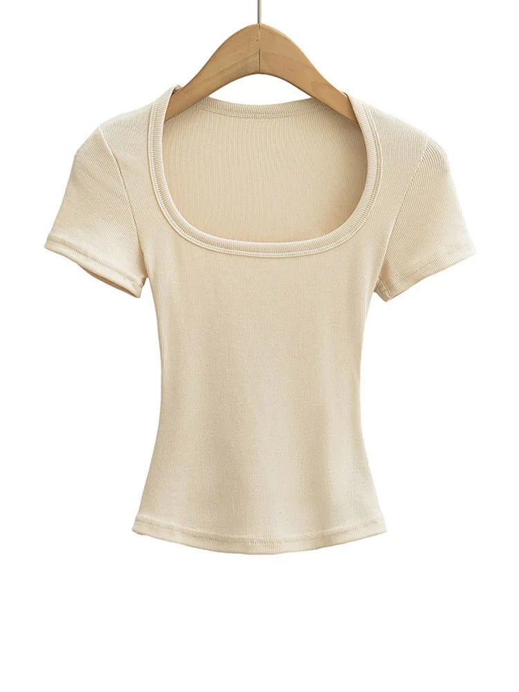 Damska bluzka crop top slim fit kwadratowy dekolt lato
