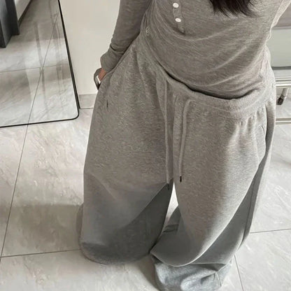 Czarne Spodnie Dresowe Damskie Wide Leg Wysoki Stan – Retro HipHop Korean