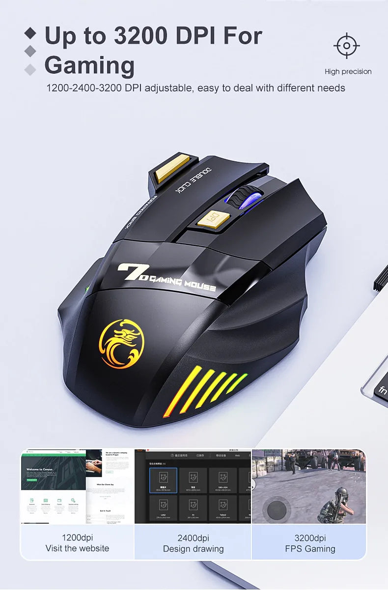Mysz Bezprzewodowa IMICE GW-X7 Gaming 3200DPI Bluetooth 2.4GHz 7 Klawiszy LED RGB Cicha Ładowalna