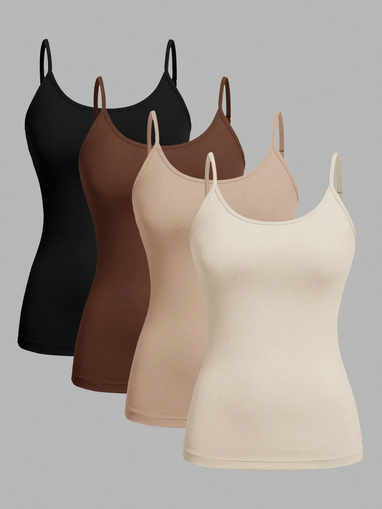 Top Damski na Ramiączkach Jednolity – Zestaw 4 Sztuk Camisole na Lato