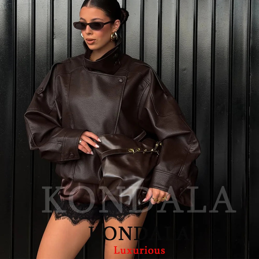 Kurtka skórzana damska oversize czarna – elegancki styl casual, wiosna 2026