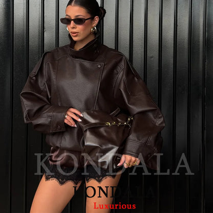 Kurtka skórzana damska oversize czarna – elegancki styl casual, wiosna 2026