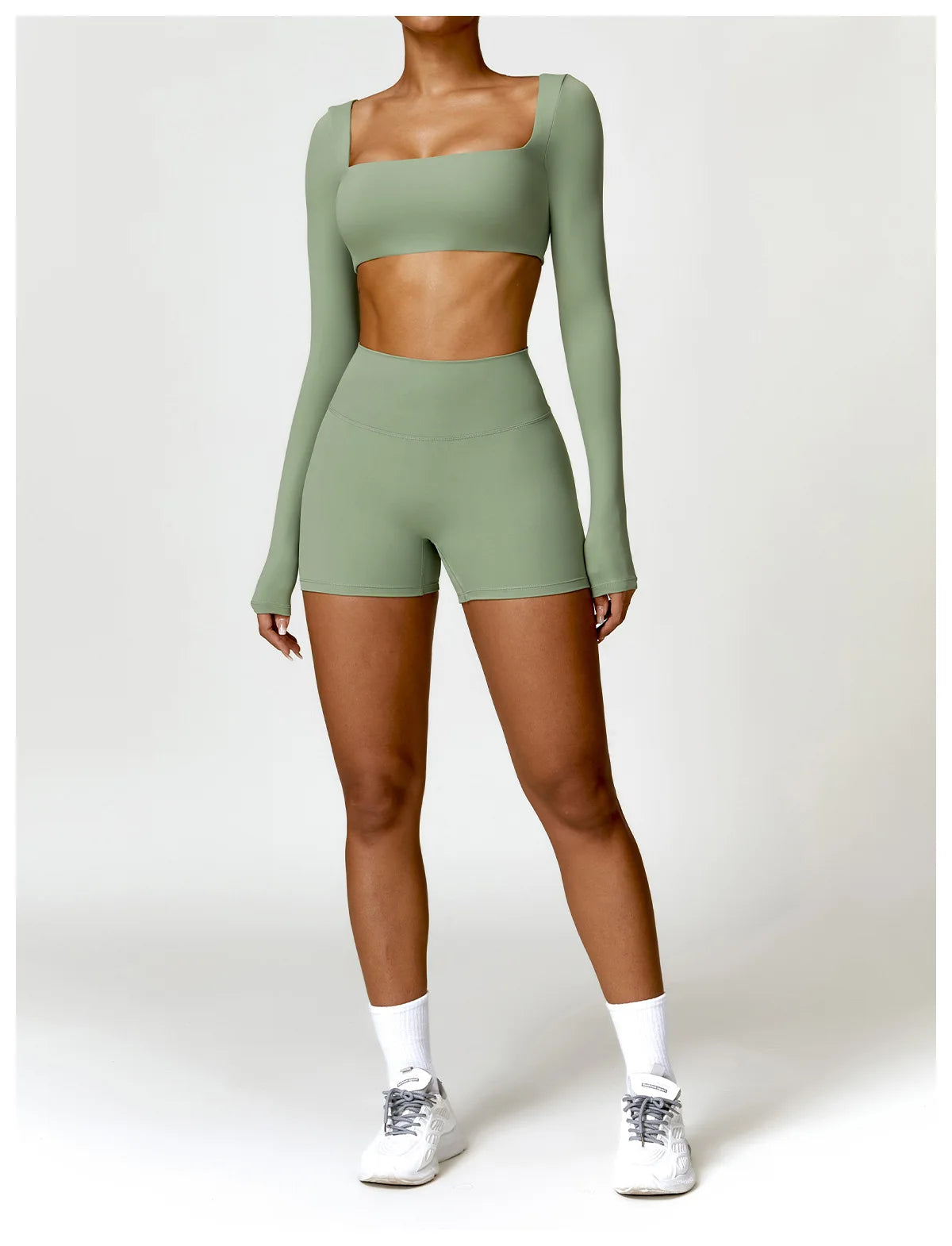 Sportowy Crop Top Damski z Kwadratowym Dekoltem – Szybkoschnący do Jogi i Siłowni