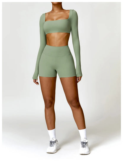 Sportowy Crop Top Damski z Kwadratowym Dekoltem – Szybkoschnący do Jogi i Siłowni