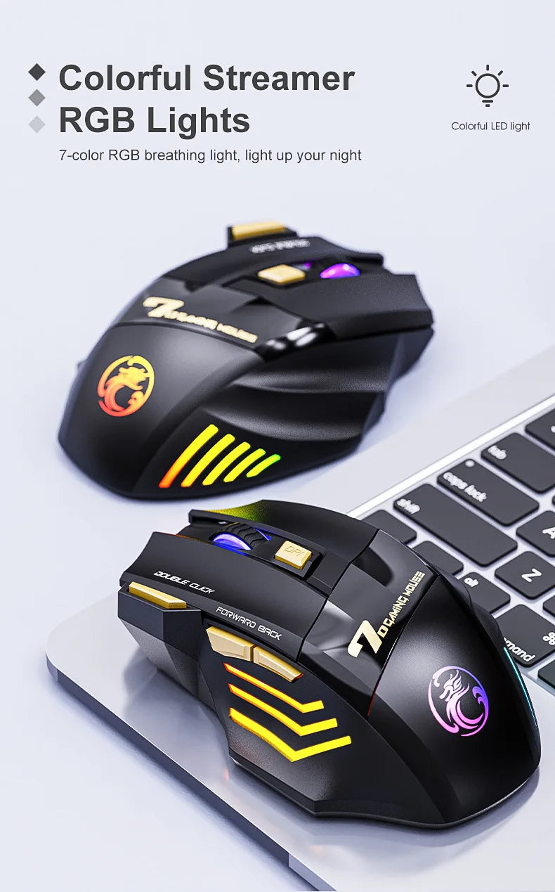 Mysz Bezprzewodowa IMICE GW-X7 Gaming 3200DPI Bluetooth 2.4GHz 7 Klawiszy LED RGB Cicha Ładowalna