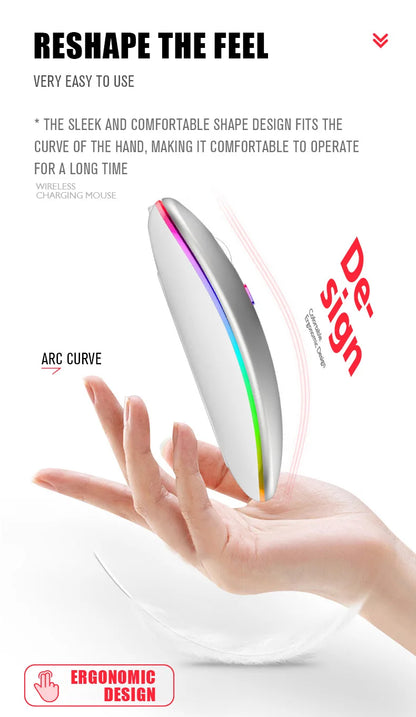 Mysz bezprzewodowa Bluetooth 5.0 + 2.4GHz USB RGB | 1600 DPI | Tryb Dual Mode | HXSJ