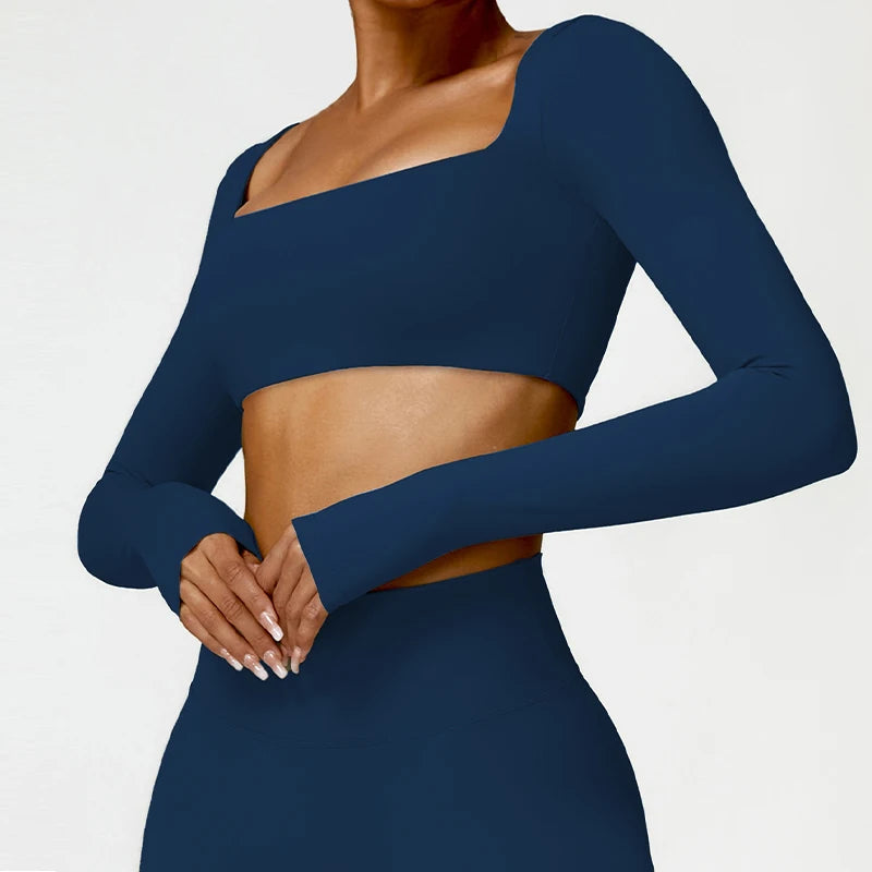 Sportowy Crop Top Damski z Kwadratowym Dekoltem – Szybkoschnący do Jogi i Siłowni