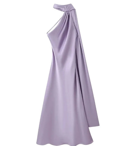 Satynowa Sukienka Halter Maxi z Odkrytymi Plecami – Wesele Studniówka Lato