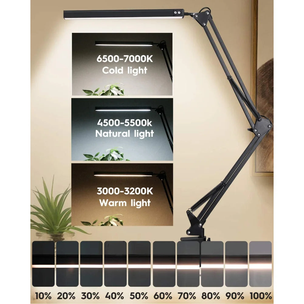 Lampka biurkowa LED 10W z imadłem i ramieniem | 10 poziomów jasności, 3 tryby, USB | ALTCHIHYQ