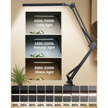 Lampka biurkowa LED 10W z imadłem i ramieniem | 10 poziomów jasności, 3 tryby, USB | ALTCHIHYQ